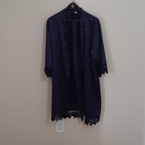 Gorgeous dark blue satin Bridesmaid robe with belt